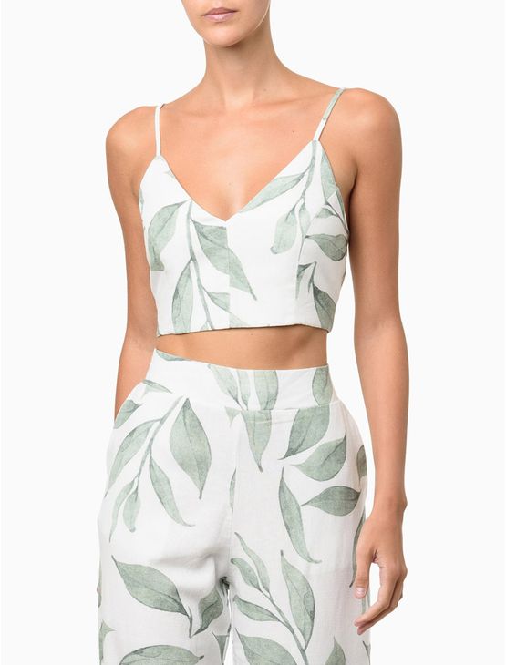 Top Feminino Cropped Linho Estampado Calvin Klein Jeans – Branco Top Feminino Cropped Linho Estampado Calvin Klein Jeans Branco 36