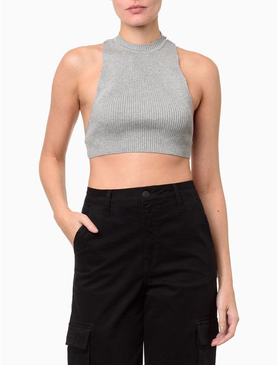 Top Feminino Tricot Lurex Decote Costas Calvin Klein Jeans - Light Grey Top Feminino Tricot Lurex Decote Costas Calvin Klein Jeans Light Grey g