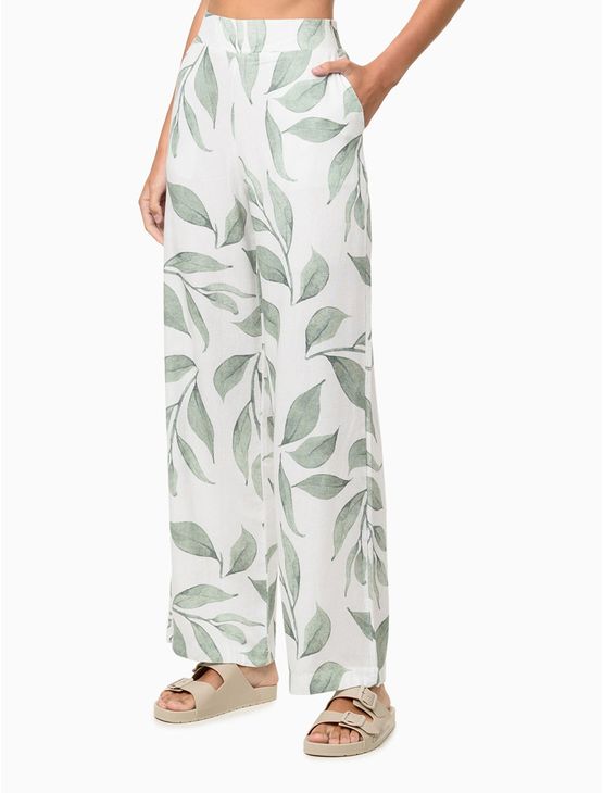 Calça Feminina Alfaiataria Linho Estampado Calvin Klein Jeans - Branco Calça Feminina Alfaiataria Linho Estampado Calvin Klein Jeans Branco 44