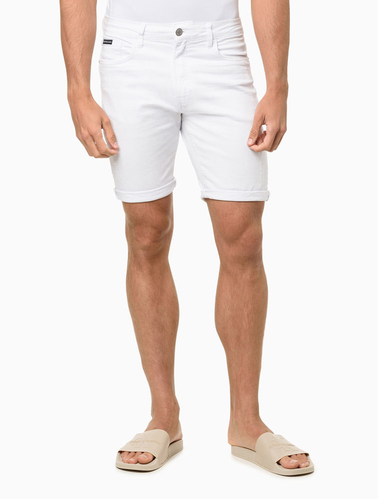 Bermuda de Sarja Masculina Com Stretch e Barra a Fio Calvin Klein Jeans - Branco