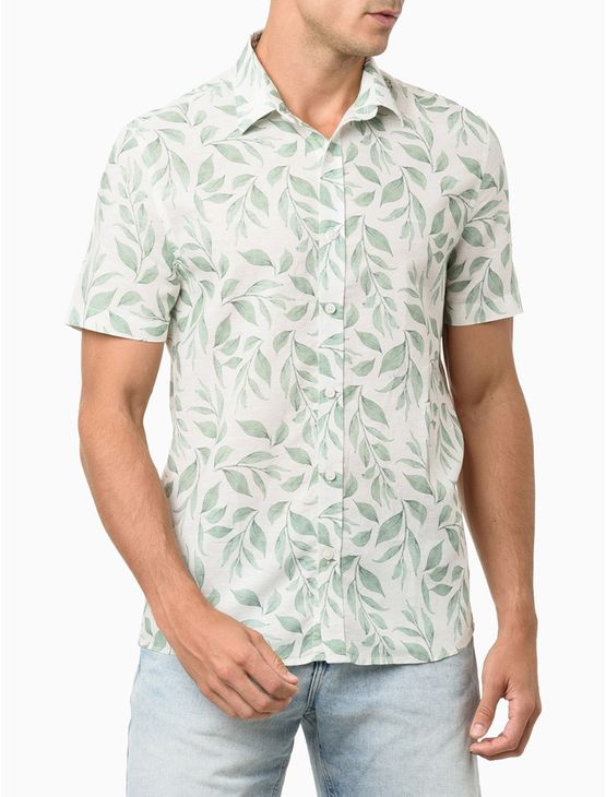 Camisa Masculina Folhagens Aquarela – Branco Camisa Masculina Folhagens Aquarela Branco Ggg