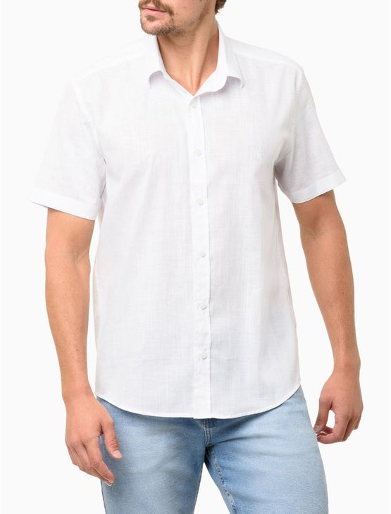 Camisa Masculina Algodão Flamê Calvin Klein Jeans - Branco Camisa Masculina Algodão Flamê Calvin Klein Jeans Branco p