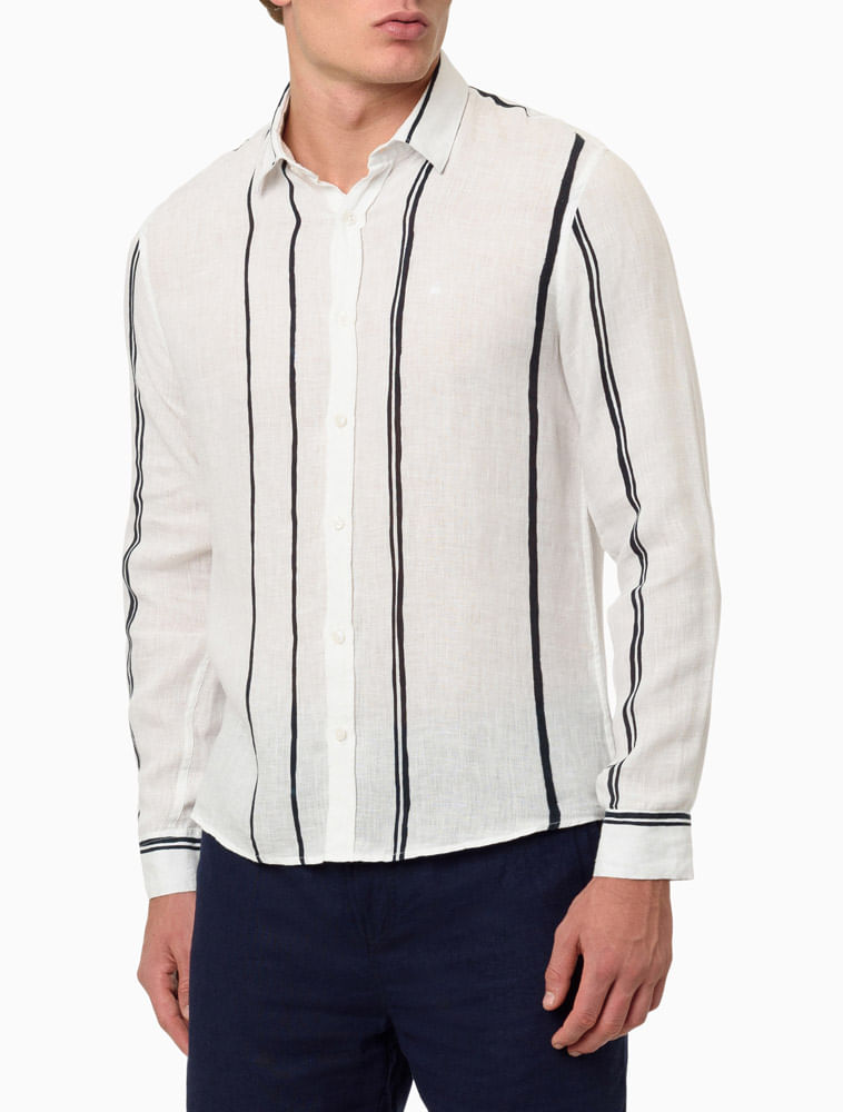 Camisa Masculina Listras Linen - Branco