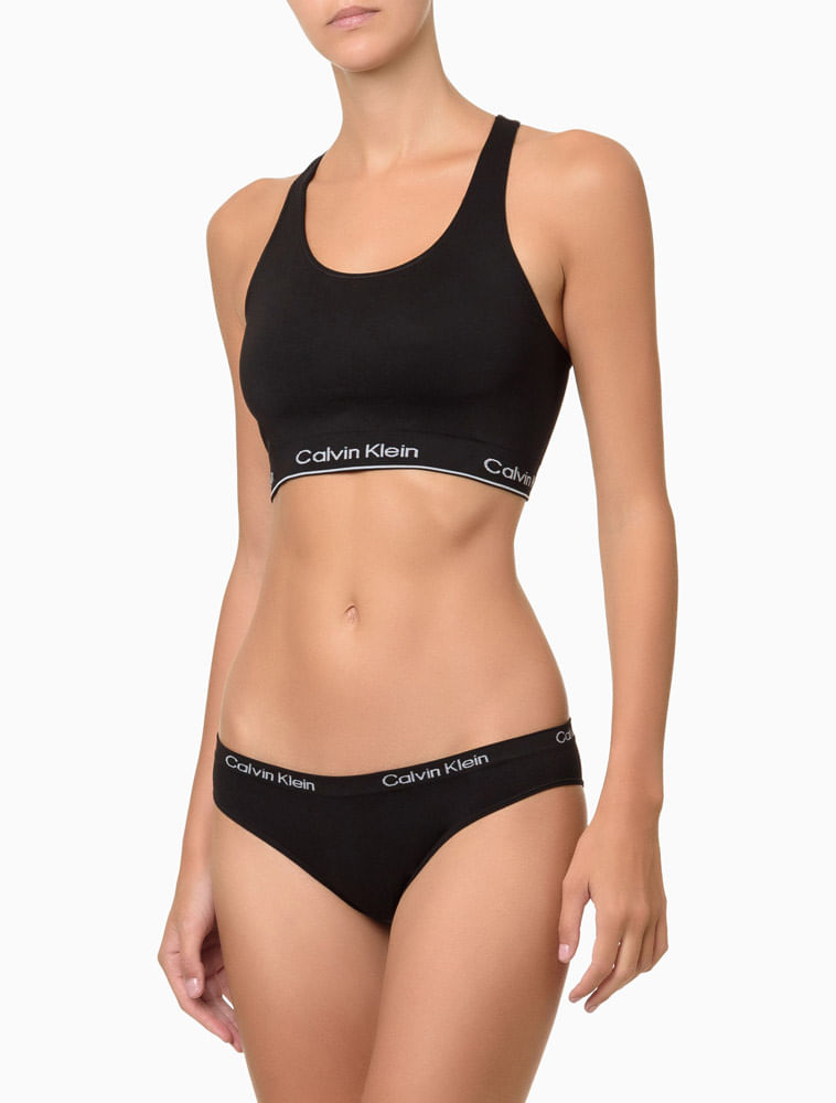 Kit 2 Calcinhas Tangas Microfibra Seamless Calvin Klein Underwear - Preto/Bege