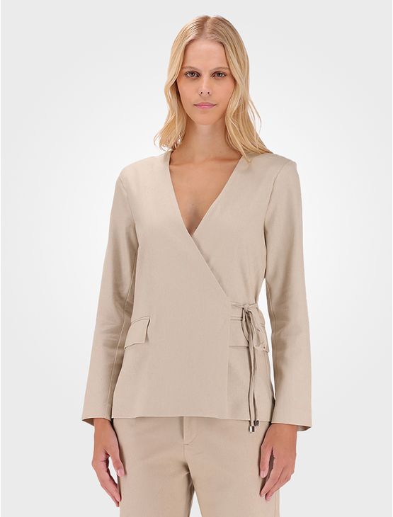Blazer Feminino Amarração Linho Coenizado Calvin Klein - Caqui Claro Blazer Feminino Amarração Linho Coenizado Calvin Klein Caqui Claro 40