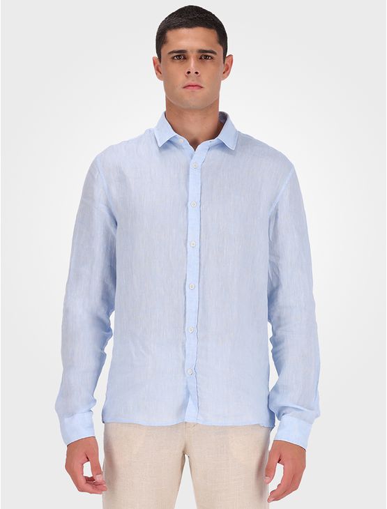 Camisa Masculina Regular Cannes Linen - Azul Claro Camisa Masculina Regular Cannes Linen Azul Claro 5