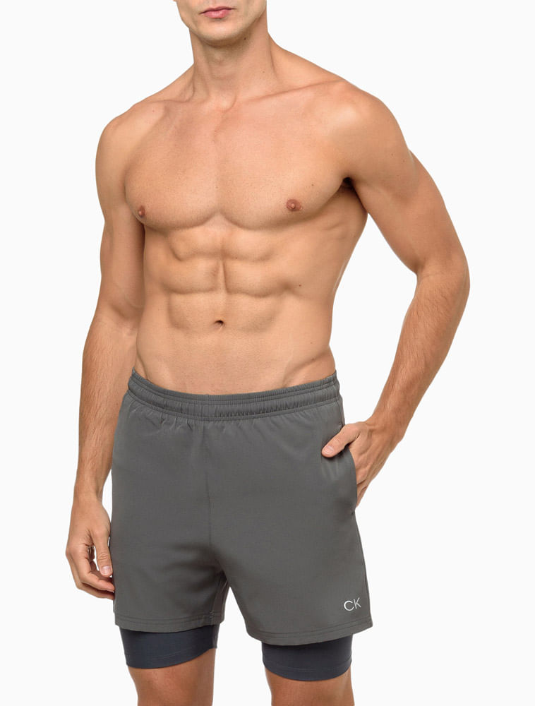 Bermuda Com Short Compressão Calvin Klein Sport - Grafite - Bermuda Com Short Compressão Calvin Klein Sport Grafite g