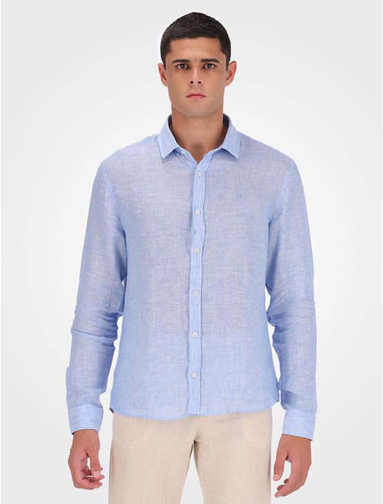 Camisa Masculina Slim Linen Collarless Calvin Klein - Azul Claro Camisa Masculina Slim Linen Collarless Calvin Klein Azul Claro 5