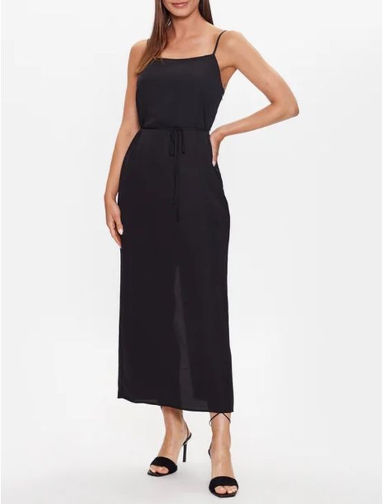 Vestido Feminino Slip Midi Com Amarração - Preto Vestido Feminino Slip Midi Com Amarração Preto p