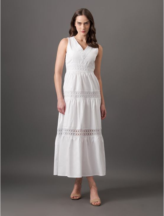 Vestido Feminino Entremeios Decote v Calvin Klein Jeans – Branco 2 Vestido Feminino Entremeios Decote v Calvin Klein Jeans Branco 2 40