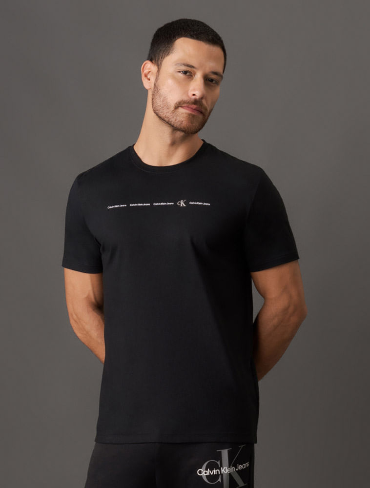 Camiseta Masculina Meia Malha Logo - Preto