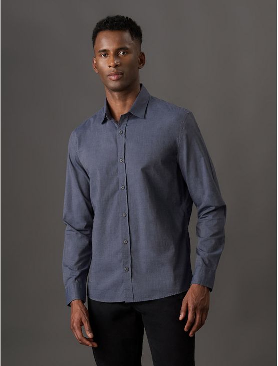 Camisa Manga Longa Calvin Klein Jeans Regular Fil a Fil - Preto Camisa Manga Longa Calvin Klein Jeans Regular Fil a Fil Preto m