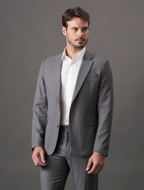 Costume Masculino Essentials Slim Abotoamento Simples Calvin Klein - Cinza Médio — Calvin Klein