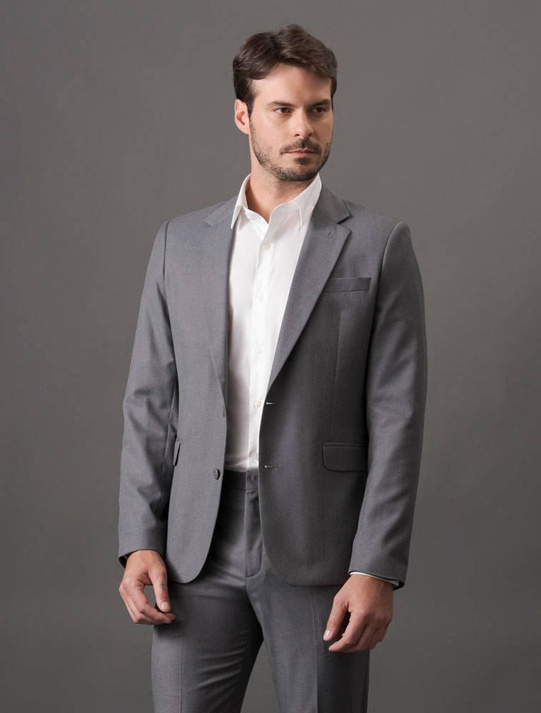 Costume Masculino Essentials Slim Abotoamento Simples Calvin Klein - Cinza Médio — Calvin Klein