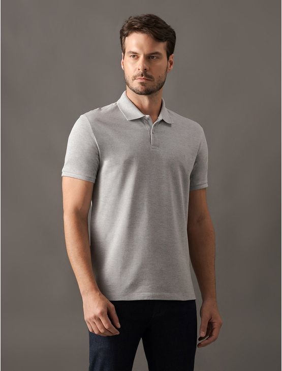 Camisa Polo Masculina Básica Sem Friso Calvin Klein - Cinza Camisa Polo Masculina Básica Sem Friso Calvin Klein Cinza Pp