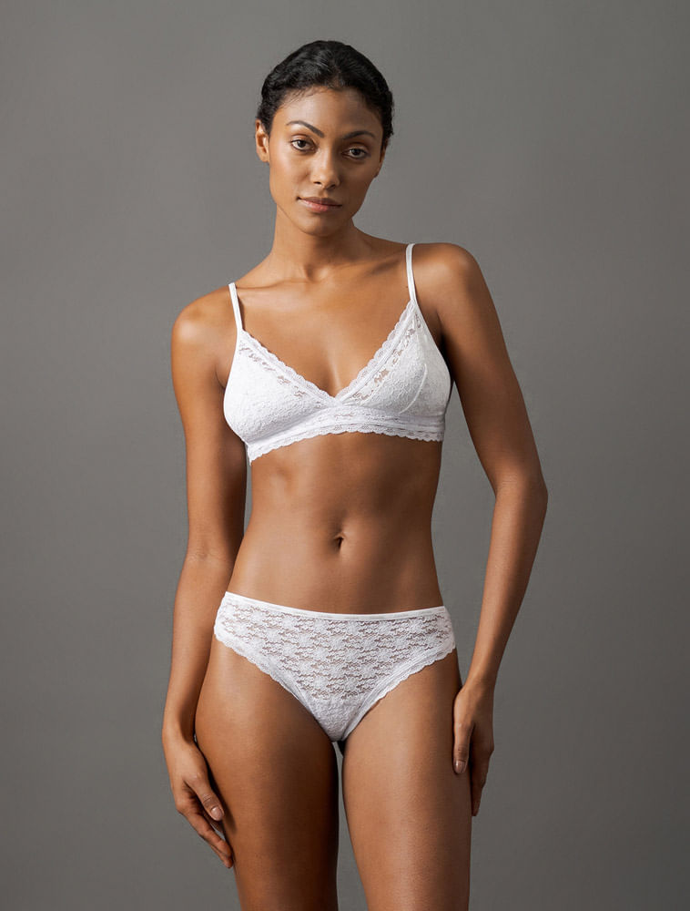 Calcinha Fio Dental Micrologo Lace Calvin Klein Underwear - Branco