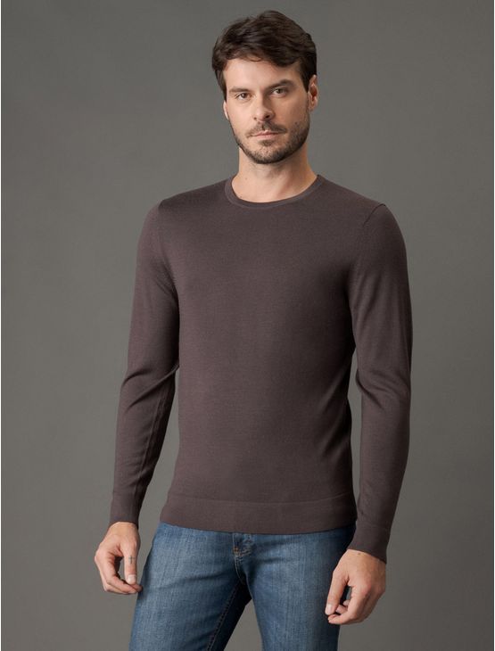 Tricot Masculino Gola Careca em Lã Merino Calvin Klein - Cafe Tricot Masculino Gola Careca em Lã Merino Calvin Klein Cafe Gg