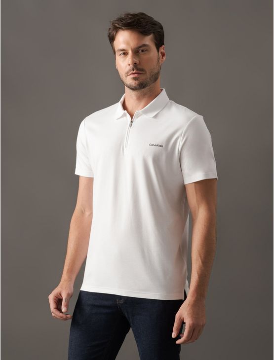 Polo Masculina Manga Curta Zíper Calvin Klein - Branco 2 Polo Masculina Manga Curta Zíper Calvin Klein Branco 2 Gg