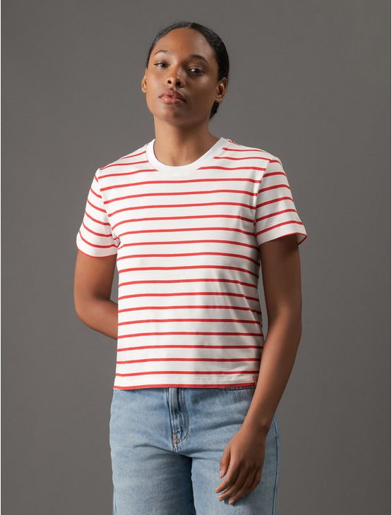 Camiseta Feminina Listras Calvin Klein Jeans - Vermelho Camiseta Feminina Listras Calvin Klein Jeans Vermelho Pp
