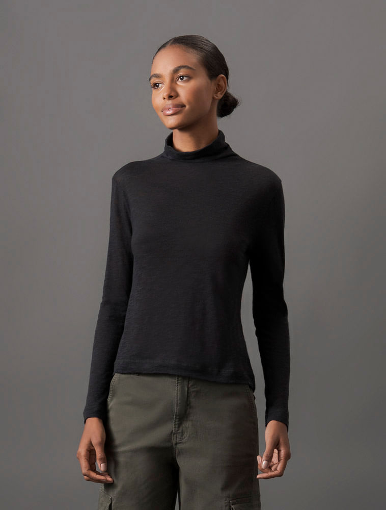 Blusa Feminina Flamê Gola Alta Calvin Klein Jeans - Preto