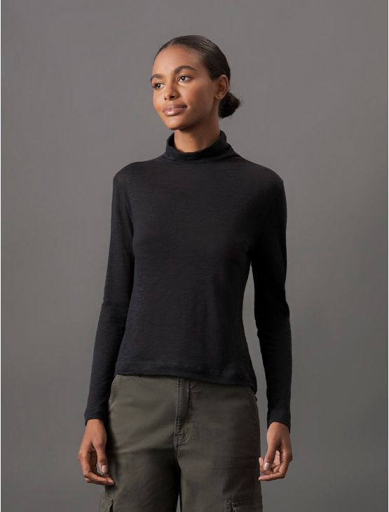 Blusa Feminina Flamê Gola Alta Calvin Klein Jeans - Preto Blusa Feminina Flamê Gola Alta Calvin Klein Jeans Preto p