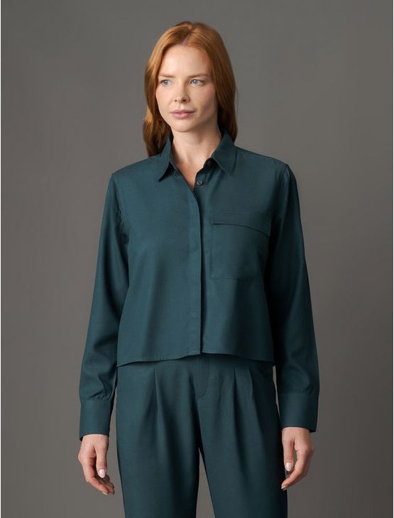 Camisa Feminina Cropped em Viscose Calvin Klein – Verde Camisa Feminina Cropped em Viscose Calvin Klein Verde 44