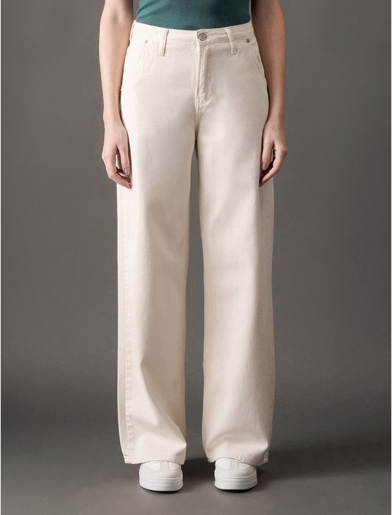 Calça Feminina Color Wide Leg Calvin Klein - Off White Calça Feminina Color Wide Leg Calvin Klein Off White 44