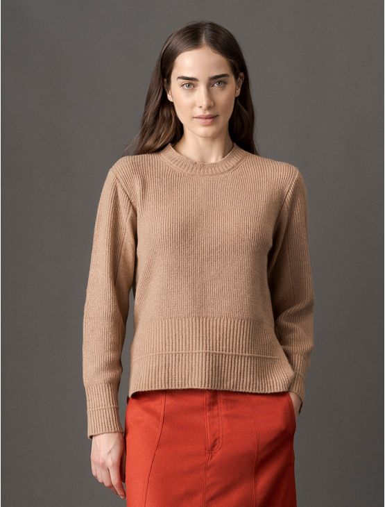 Tricot Feminino Detalhes Canelados Calvin Klein - Havana Tricot Feminino Detalhes Canelados Calvin Klein Havana g