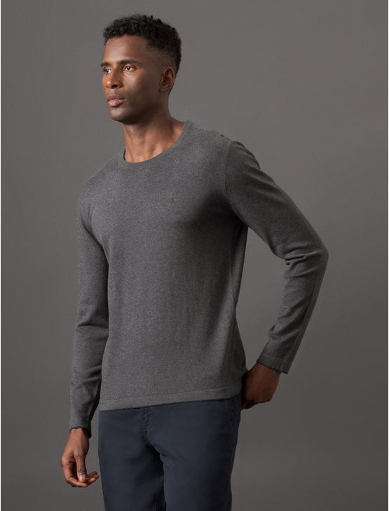 Tricot Masculino Gola Careca Calvin Klein Jeans - Chumbo Tricot Masculino Gola Careca Calvin Klein Jeans Chumbo Gg