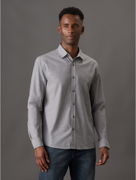 Camisa Masculina Regular Fil a Fil Calvin Klein Jeans – Chumbo Camisa Masculina Regular Fil a Fil Calvin Klein Jeans Chumbo p