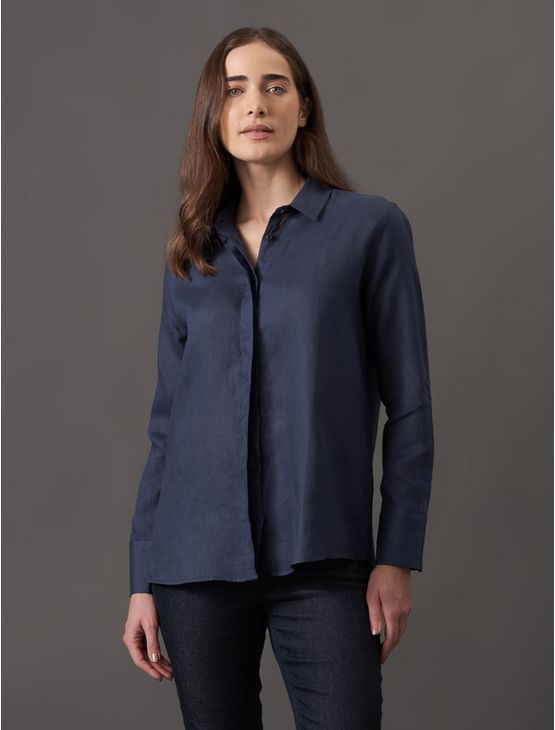 Camisa Feminina Linho Lisa Calvin Klein – Marinho Camisa Feminina Linho Lisa Calvin Klein Marinho 38