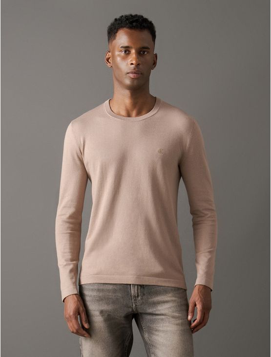 Tricot Masculino Cashmere Gola Careca Calvin Klein Jeans - Caqui Medio Tricot Masculino Cashmere Gola Careca Calvin Klein Jeans Caqui Medio Gg
