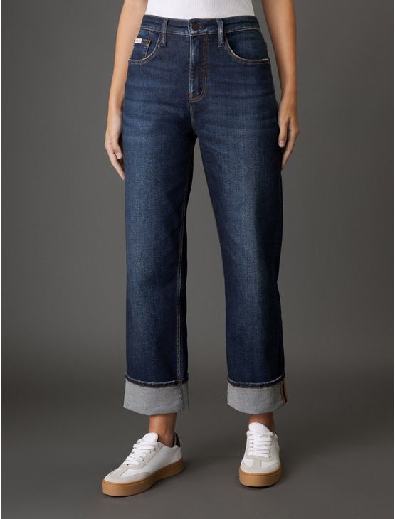 Calça Jeans Feminina Straight Barras Dobradas Calvin Klein Jeans - Marinho Calça Jeans Feminina Straight Barras Dobradas Calvin Klein Jeans Marinho 40