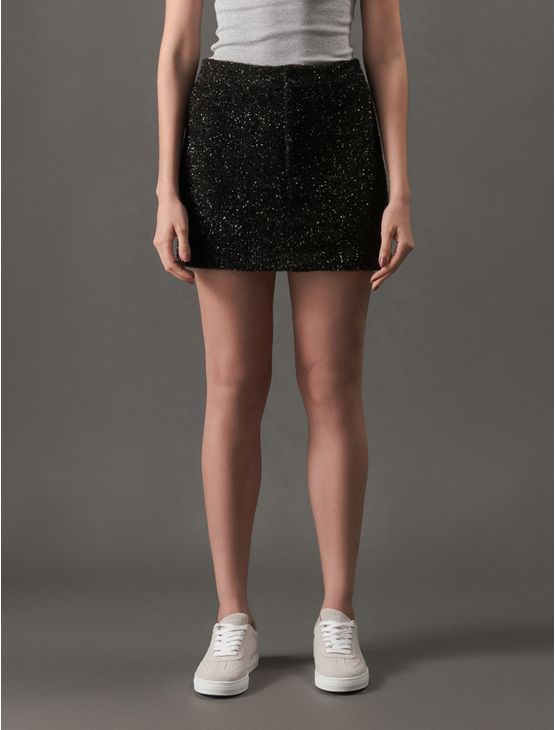 Saia Feminina Jacquard Lurex Calvin Klein Jeans - Preto Saia Feminina Jacquard Lurex Calvin Klein Jeans Preto p