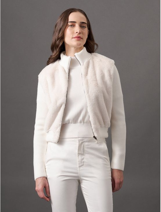 Casaco Feminino Tricot Calvin Klein Jeans - Off White Casaco Feminino Tricot Calvin Klein Jeans Off White 38