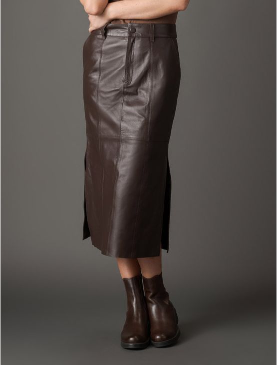 Saia Feminina Midi de Couro Calvin Klein - Cafe Saia Feminina Midi de Couro Calvin Klein Cafe 44