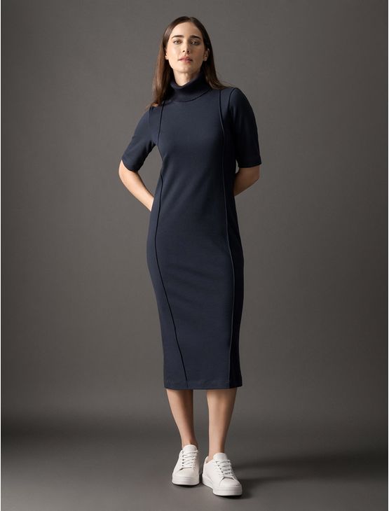 Vestido Feminino Midi Gola Alta Calvin Klein – Marinho Vestido Feminino Midi Gola Alta Calvin Klein Marinho Pp
