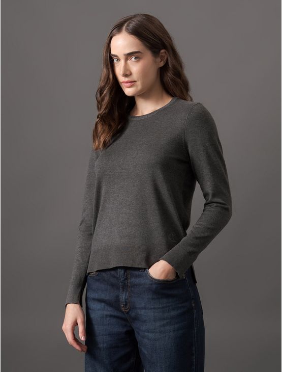 Tricot Feminino Gola Careca Calvin Klein Jeans - Chumbo Tricot Feminino Gola Careca Calvin Klein Jeans Chumbo Pp