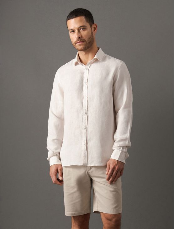 Camisa Masculina Regular Cannes Linen Calvin Klein - Areia Camisa Masculina Regular Cannes Linen Calvin Klein Areia 4