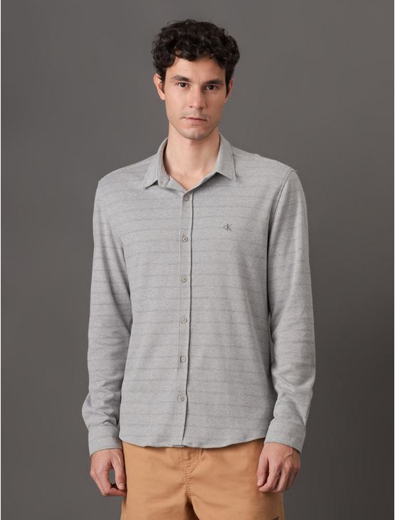Camisa Masculina Slim Piquet Calvin Klein Jeans - Mescla Camisa Masculina Slim Piquet Calvin Klein Jeans Mescla p