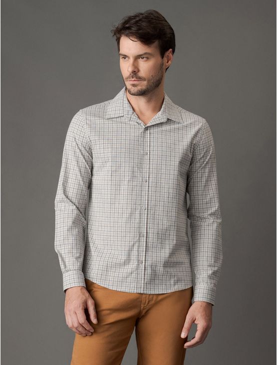 Camisa Masculina Slim Heather Check Calvin Klein - Chumbo Camisa Masculina Slim Heather Check Calvin Klein Chumbo 2