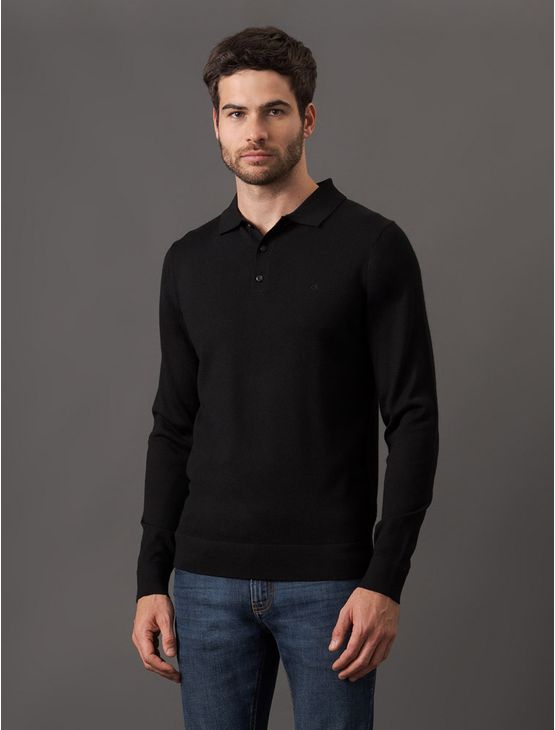 Polo Masculina Tricot Merino Calvin Klein – Preto Polo Masculina Tricot Merino Calvin Klein Preto Gg
