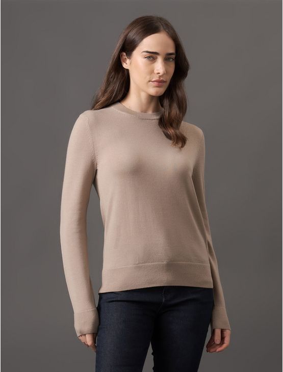 Tricot Feminino Gola Redonda Merino Calvin Klein - Caqui Claro Tricot Feminino Gola Redonda Merino Calvin Klein Caqui Claro m