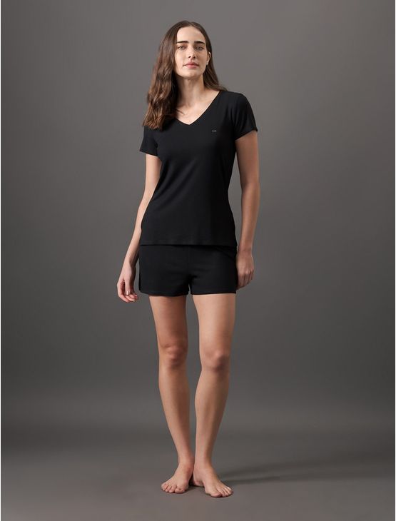 Pijama Feminino Manga Curta e Short Canelado Calvin Klein Underwear - Preto Pijama Feminino Manga Curta e Short Canelado Calvin Klein Underwear Preto Gg