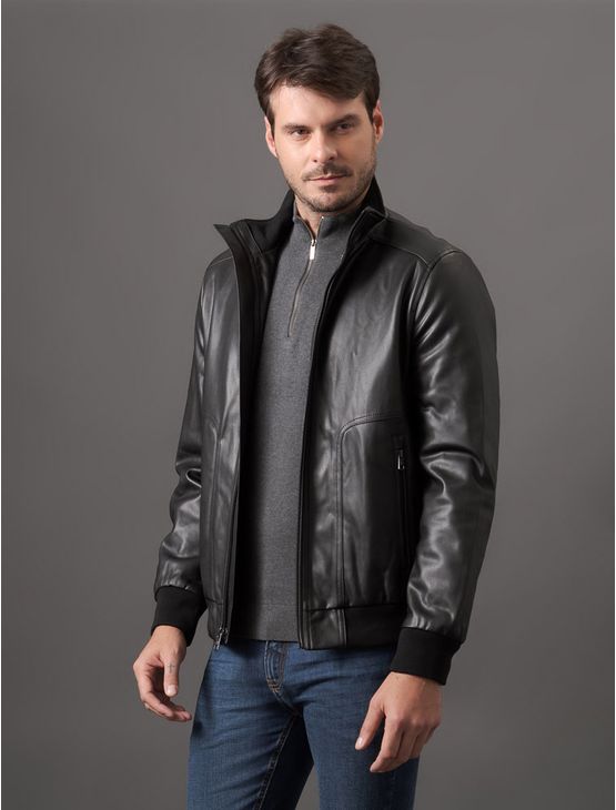 Jaqueta Masculina Bomber Pu Calvin Klein Jeans - Preto Jaqueta Masculina Bomber Pu Calvin Klein Jeans Preto g