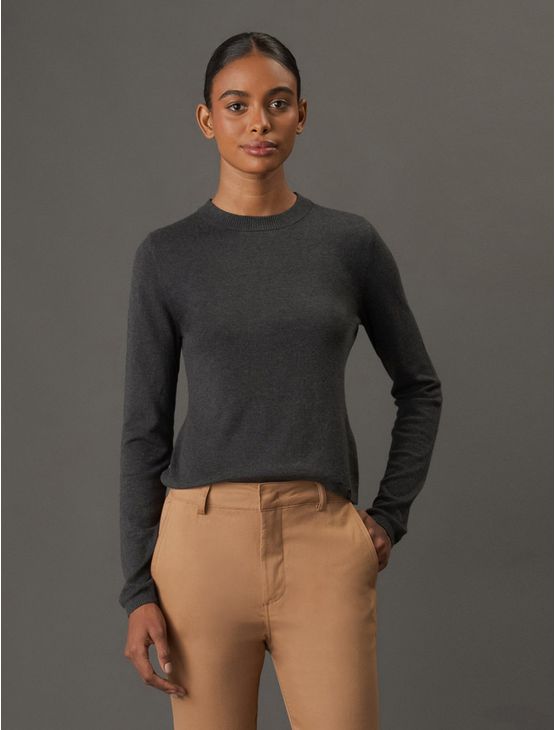 Blusa Feminina Tricot Justa Calvin Klein Jeans - Preto Fosco Blusa Feminina Tricot Justa Calvin Klein Jeans Preto Fosco m
