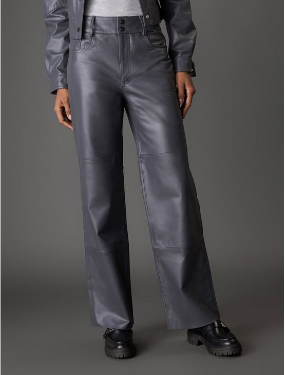 Calça Feminina Reta de Couro Calvin Klein Jeans - Chumbo Calça Feminina Reta de Couro Calvin Klein Jeans Chumbo 38