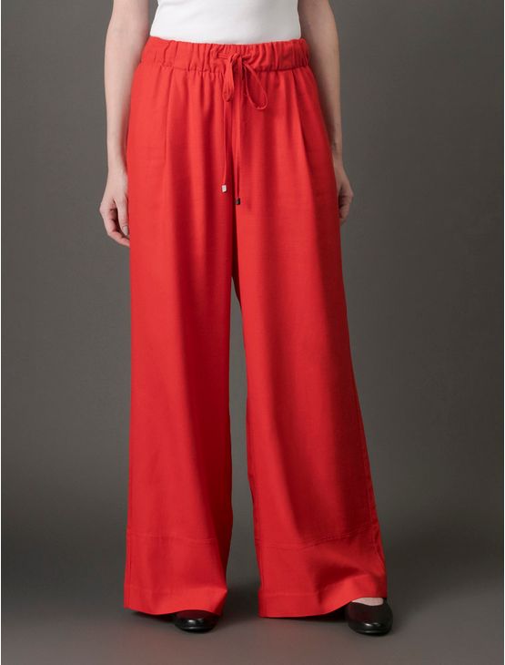 Calça Feminina Wide Leg Linho Misto Calvin Klein - Vermelho Calça Feminina Wide Leg Linho Misto Calvin Klein Vermelho 36