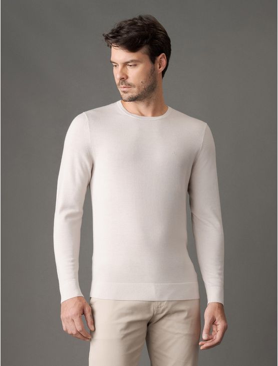 Tricot Masculino Gola Careca em Lã Merino Calvin Klein – Areia Tricot Masculino Gola Careca em Lã Merino Calvin Klein Areia Gg