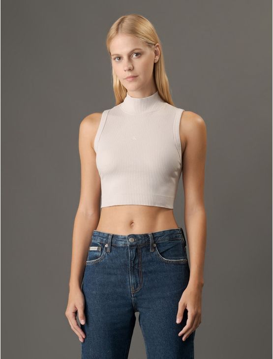 Blusa Feminina Sem Manga em Ribana Calvin Klein Jeans - Areia Blusa Feminina Sem Manga em Ribana Calvin Klein Jeans Areia g
